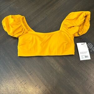 Knix Yellow Puff Sleeve Swim Crop Top